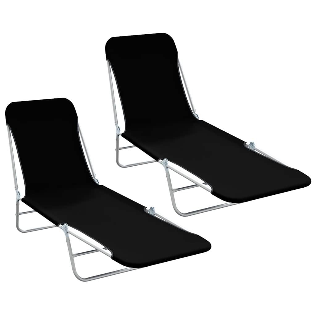 Chaises longues pliables 2 pcs Acier et tissu Noir