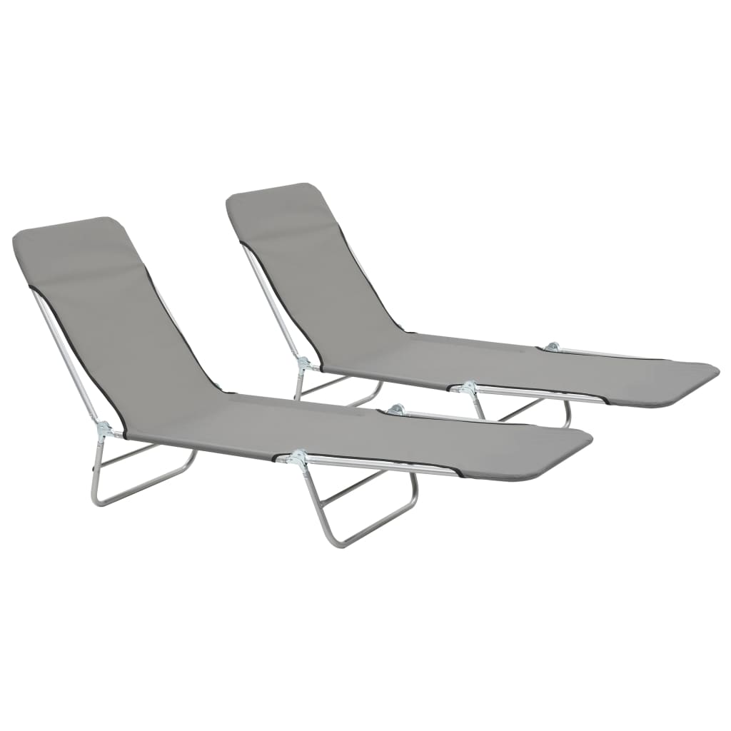 Photos - Garden Furniture VidaXL Folding Sun Loungers 2 pcs Steel and Fabric Gray 