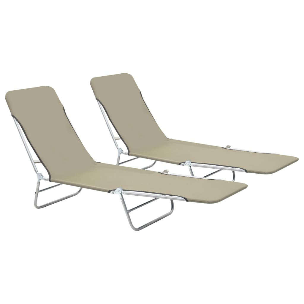 Folding Sun Loungers 2 Piece Steel and Fabric Taupe