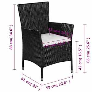 3dílný bistro set polyratan černý - obrázek 4
