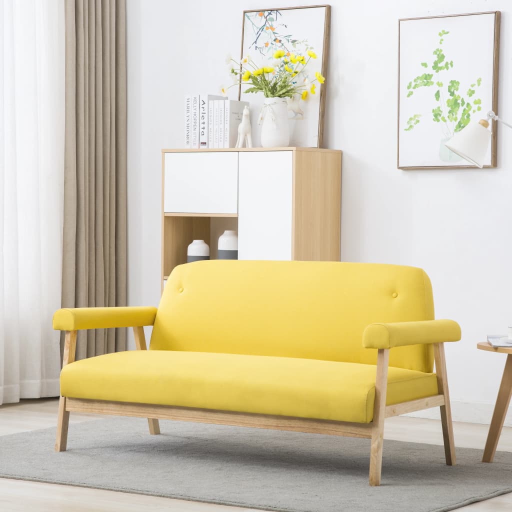 vidaXL 3-osobowa sofa tapicerowana tkaniną, żółta