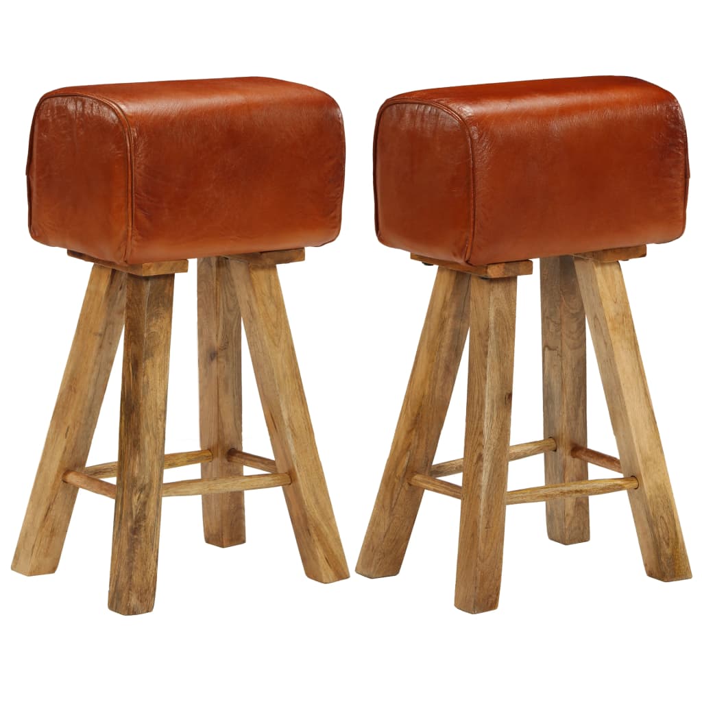 Barové židle 2 ks pravá kůže a masivní mangovníkové dřevo