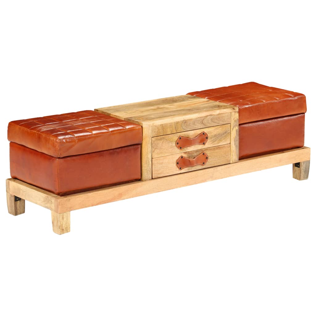 

vidaXL Opslagbank 120x36x36 cm massief mangohout en echt leer