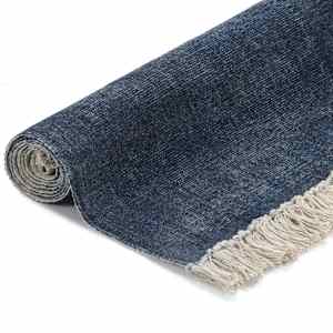vidaXL Gulvsteppe kilim-vevet bomull 160x230 cm blå