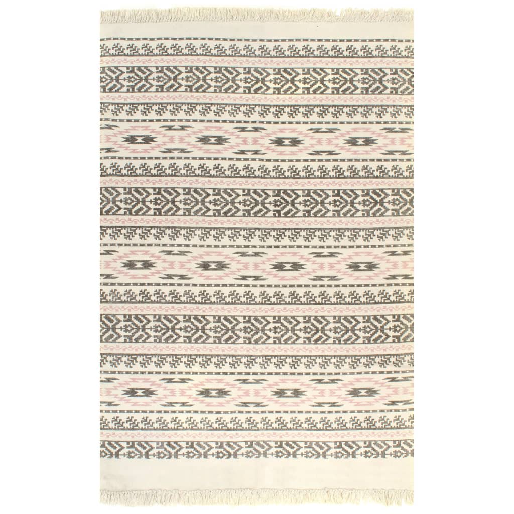 Poza vidaXL Covor Kilim, gri/roz, 120 x 180 cm, bumbac, cu model