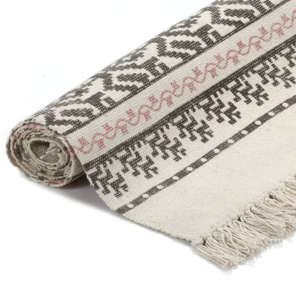 vidaXL Kilim vaip, puuvill, 160 x 230 cm, mustriline, hall/roosa