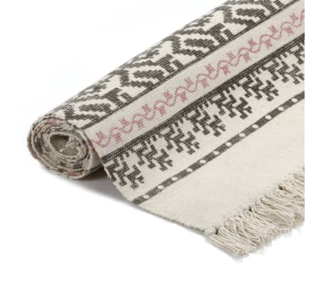 vidaXL Covor Kilim, gri/roz, 160 x 230 cm, bumbac, cu model