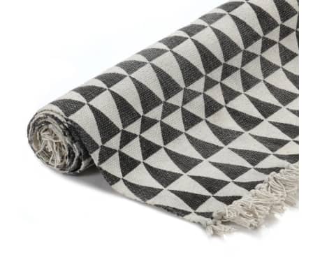 vidaXL Килим тип черга, памук, 160x230 см, с шарки, черен/бял