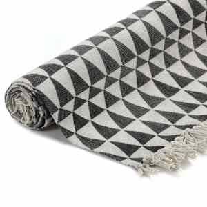 vidaXL Kilim Rug Cotton 160x230 cm with Pattern Black/White