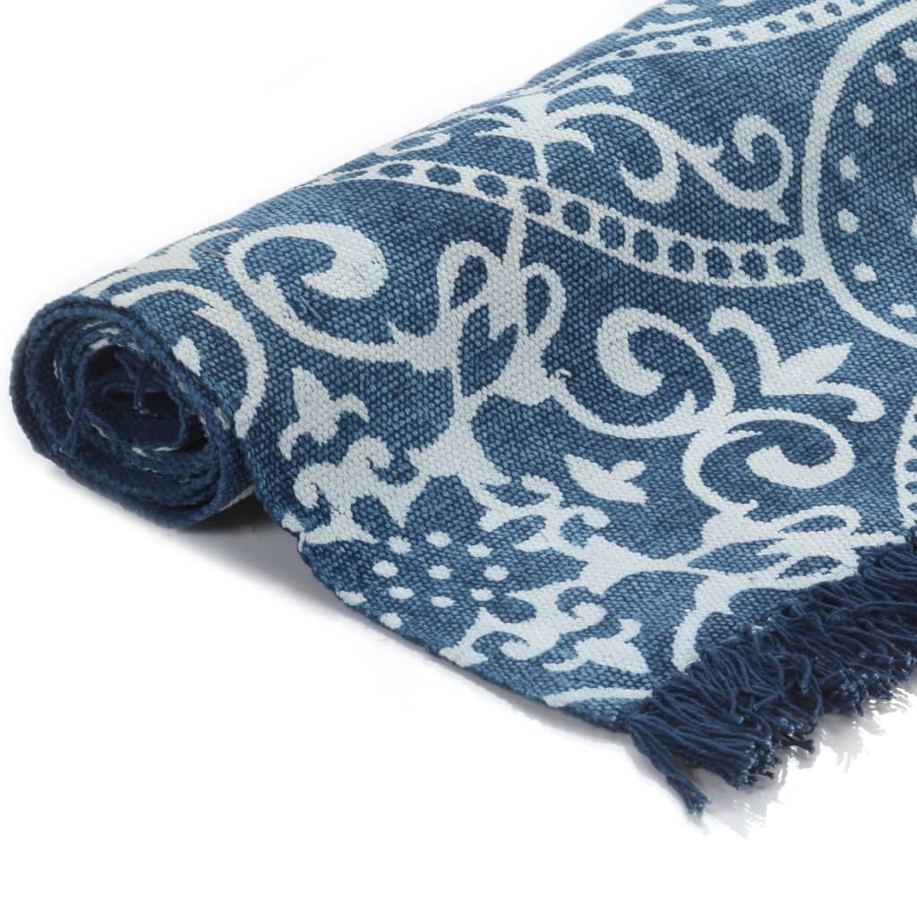 vidaXL Tapis Kilim Coton 120 x 180 cm avec motif Bleu