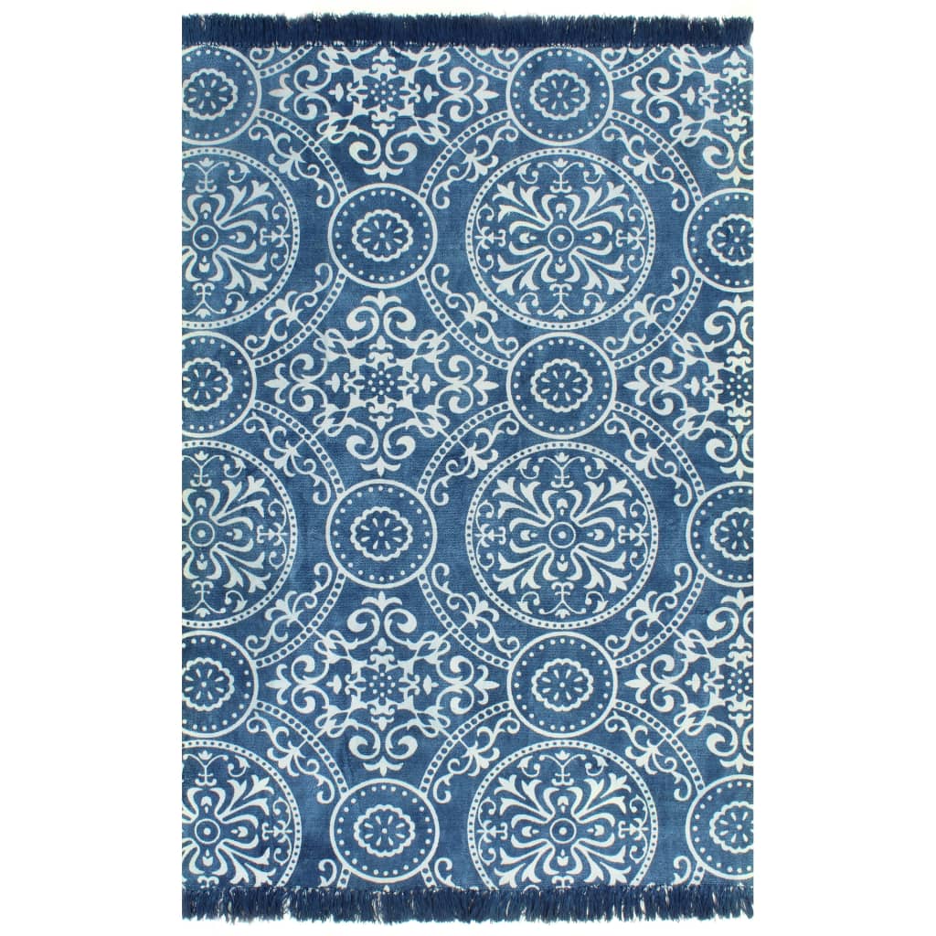 vidaXL Kelim matto puuvilla 160×230 cm kuviolla sininen