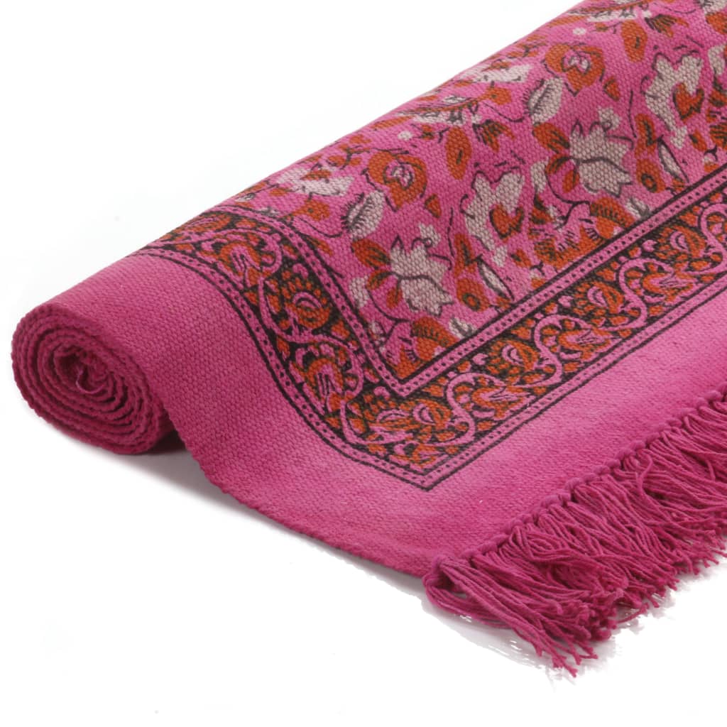 vidaXL Kelim vloerkleed met patroon 120x180 cm katoen fuchsia