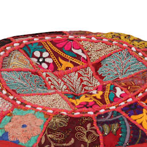 Sedací puf patchwork kulatý bavlna ruční výroba 40x20cm červený - obrázek 2