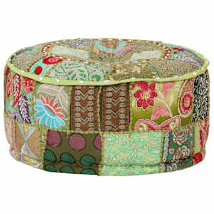 Sedací puf patchwork kulatý bavlna ruční výroba 40x20 cm zelený - obrázek 1