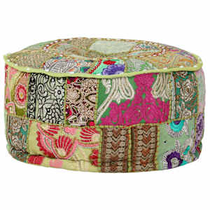 Sedací puf patchwork kulatý bavlna ruční výroba 40x20 cm zelený - obrázek 5