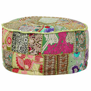 Sedací puf patchwork kulatý bavlna ruční výroba 40x20 cm zelený - obrázek 6