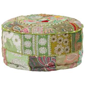 Sedací puf patchwork kulatý bavlna ruční výroba 40x20 cm zelený - obrázek 7