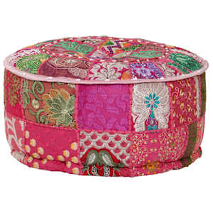Sedací puf patchwork kulatý bavlna ruční výroba 40x20 cm růžový - obrázek 1