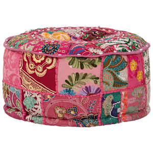 Sedací puf patchwork kulatý bavlna ruční výroba 40x20 cm růžový - obrázek 6