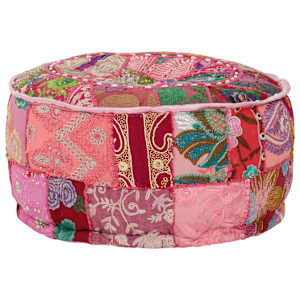 Sedací puf patchwork kulatý bavlna ruční výroba 40x20 cm růžový - obrázek 7