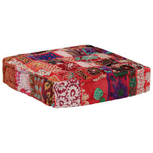 Sedací puf patchwork čtverec ručně vyrobený 50x50x12 cm červený - obrázek 6