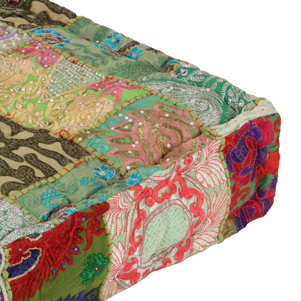vidaXL Poef patchwork vierkant handgemaakt 50x50x12 cm katoen groen afbeelding