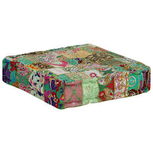 Sedací puf patchwork čtverec ručně vyrobený 50x50x12 cm zelený - obrázek 3