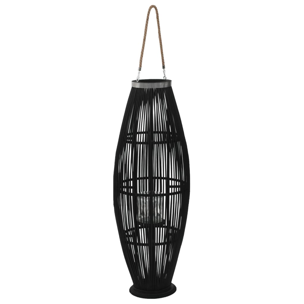 Fekete bambusz függő gyertyatartó lámpás, 95 cm 
