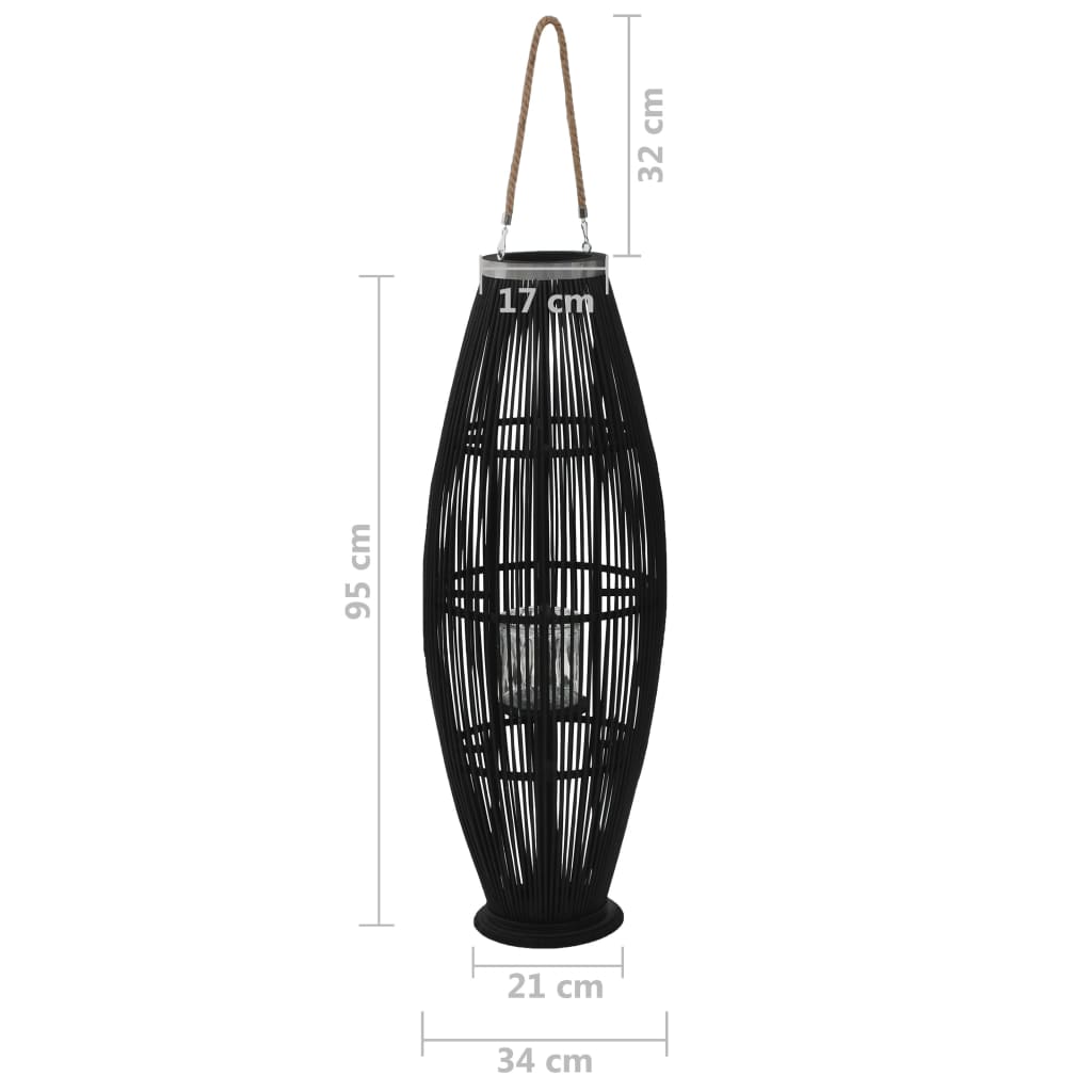 Fekete bambusz függő gyertyatartó lámpás, 95 cm 