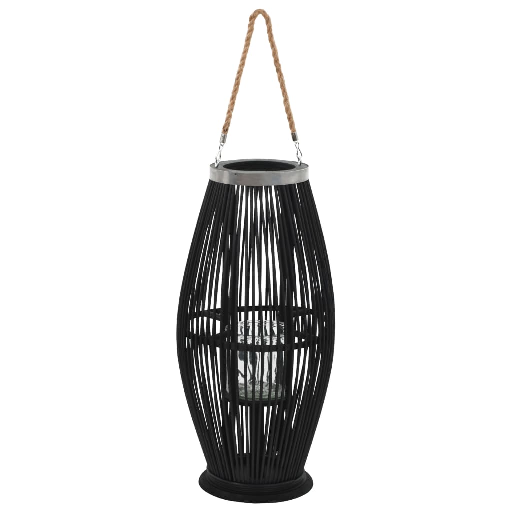 vidaXL Suport de lumânări suspendat tip felinar, negru, 60 cm, bambus vidaxl.ro