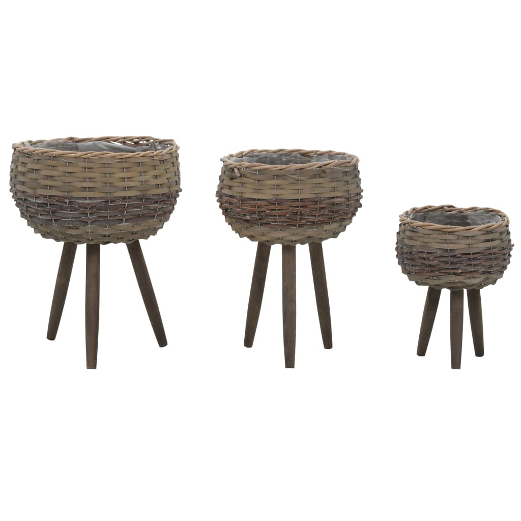 

vidaXL Planter 3 pcs Wicker with PE Lining