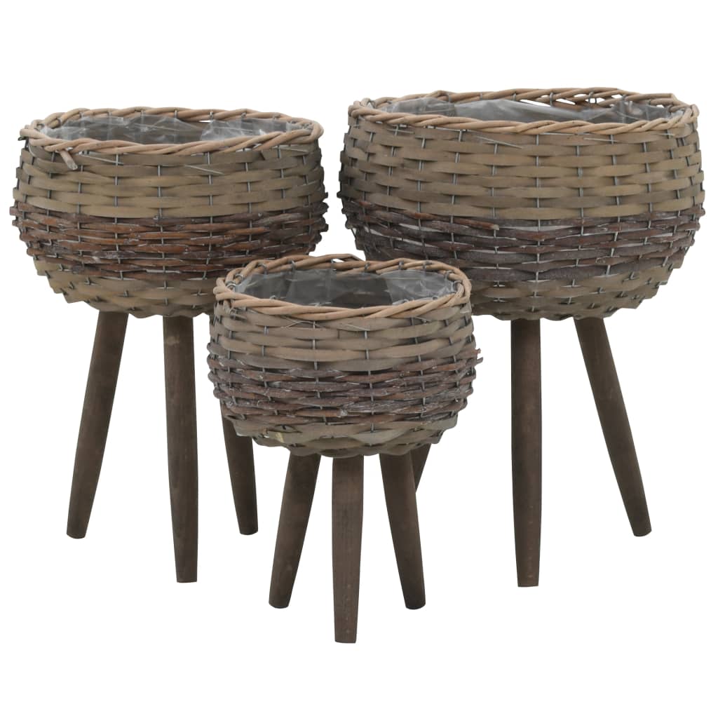 

vidaXL Plantenbakken 3 st wicker met PE-voering