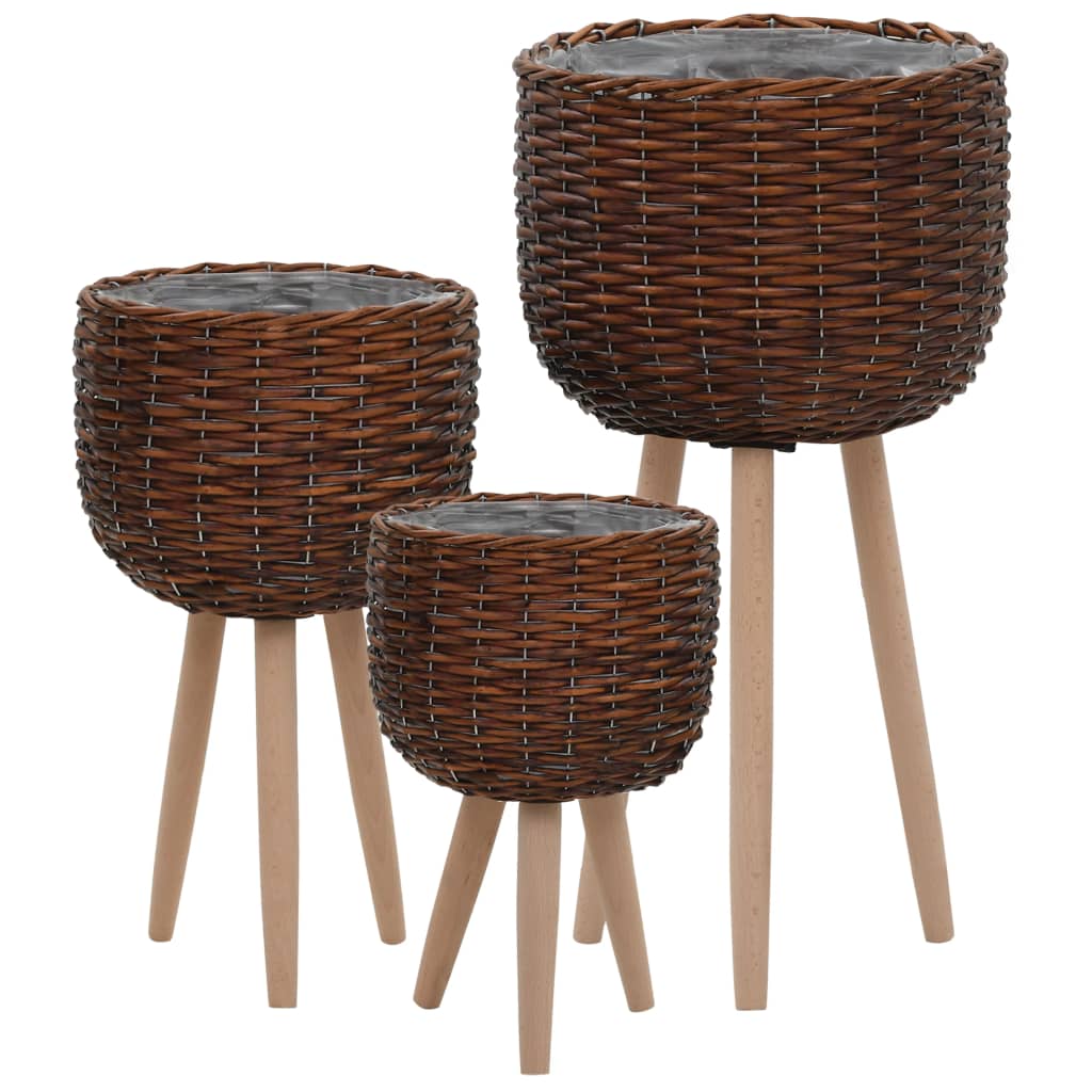 

vidaXL Plantenbakken 3 st wicker met PE-voering