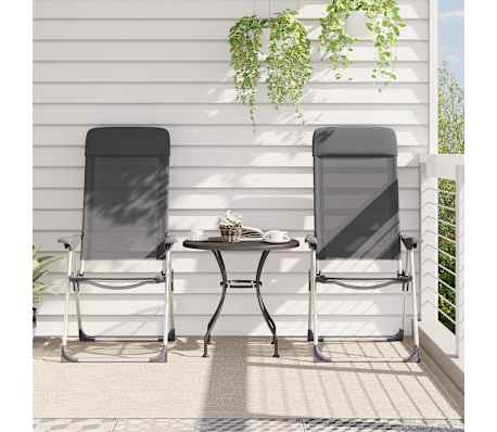 vidaXL Folding Camping Chairs 2 pcs Grey Aluminium