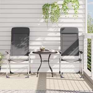 vidaXL Folding Camping Chairs 2 pcs Grey Aluminium