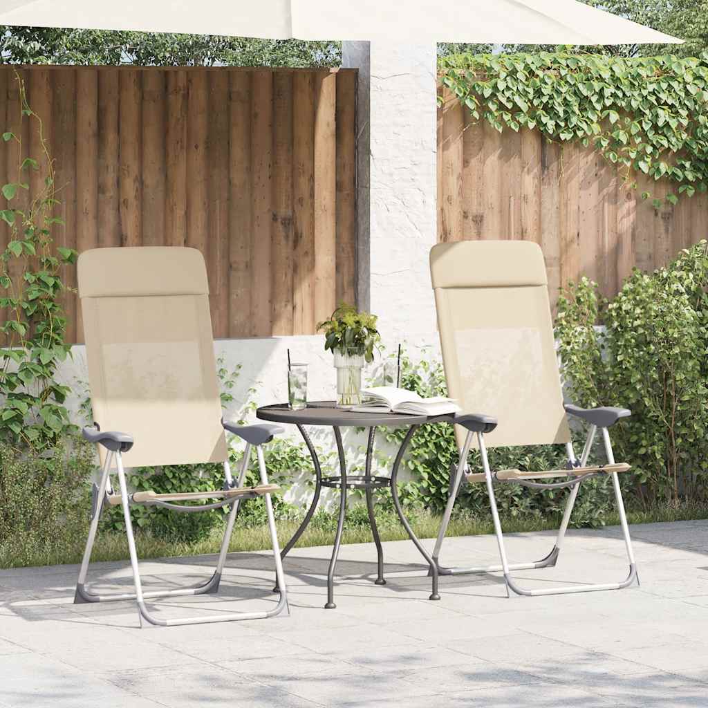 Chaises de camping pliables lot de 2 Crème Aluminium