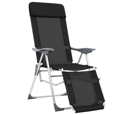 vidaXL saliekami kempinga krēsli, 2 gb., kāju balsts, melni, alumīnijs