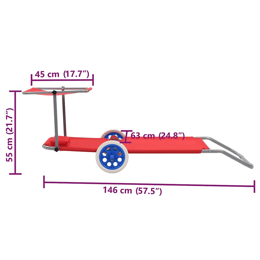 Sezlong de plaja pliabil cu copertina si roti vidaXL, rosu, otel, 146 x 63 x 55 cm 1 8718475621218 g en hd 8