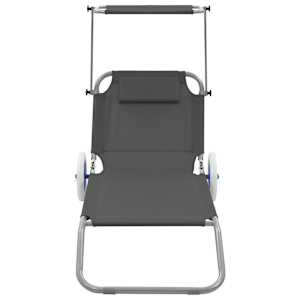 vidaXL Skladacie ležadlo so strie&scaron;kou a kolieskami, oceľ, siv&eacute;