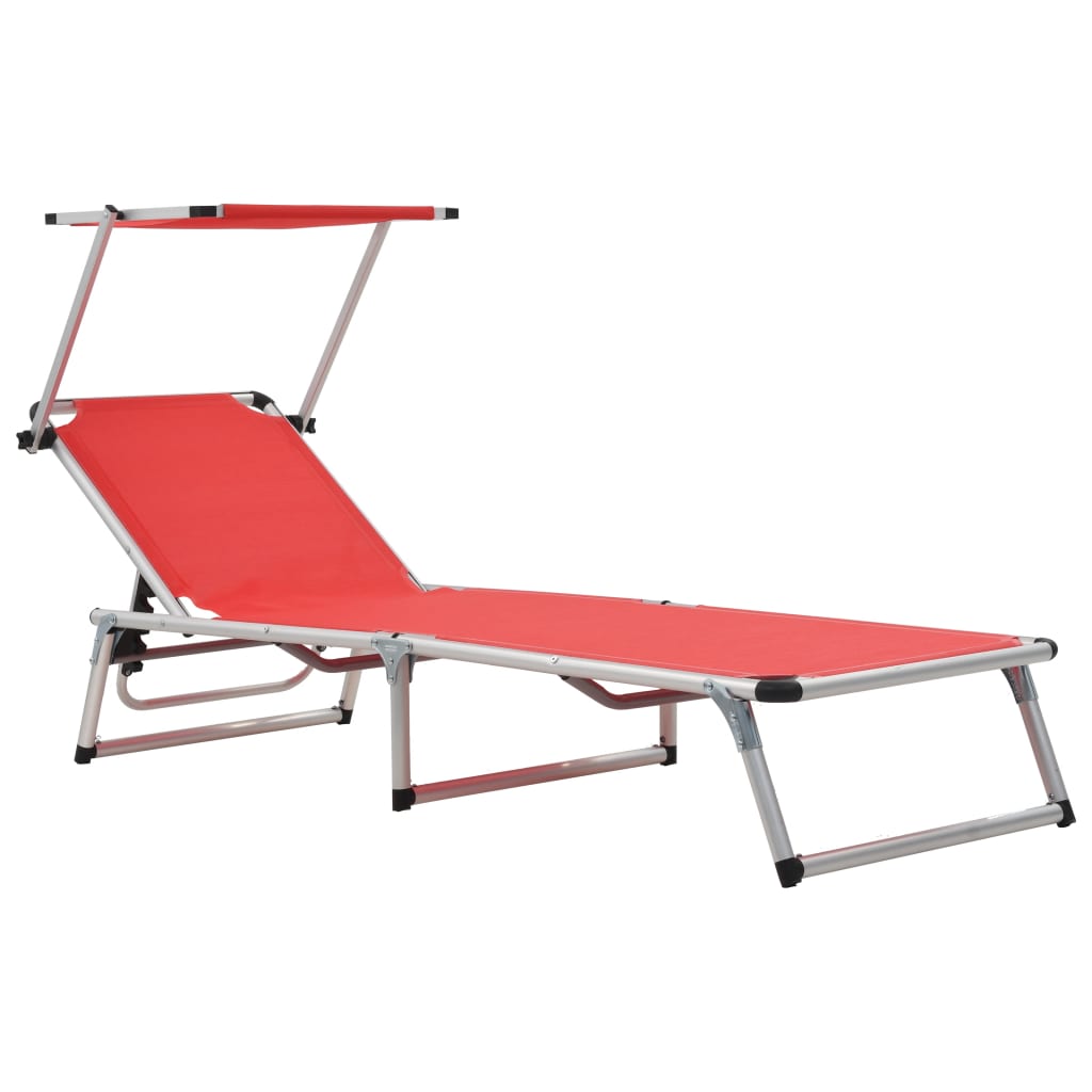 Folding Sun Lounger with Roof Aluminium and Textilene Red