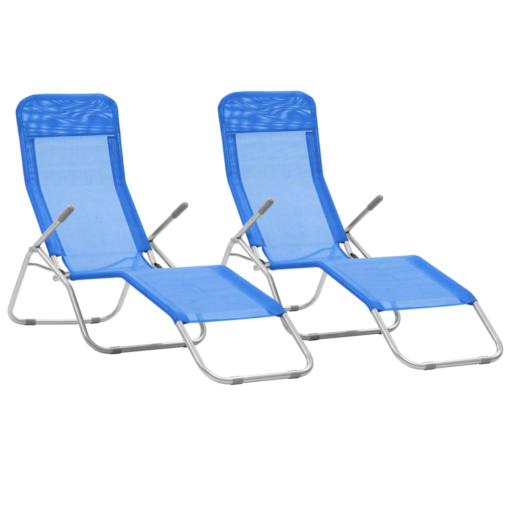 Chaises longues pliables 2 pcs Textilène Bleu