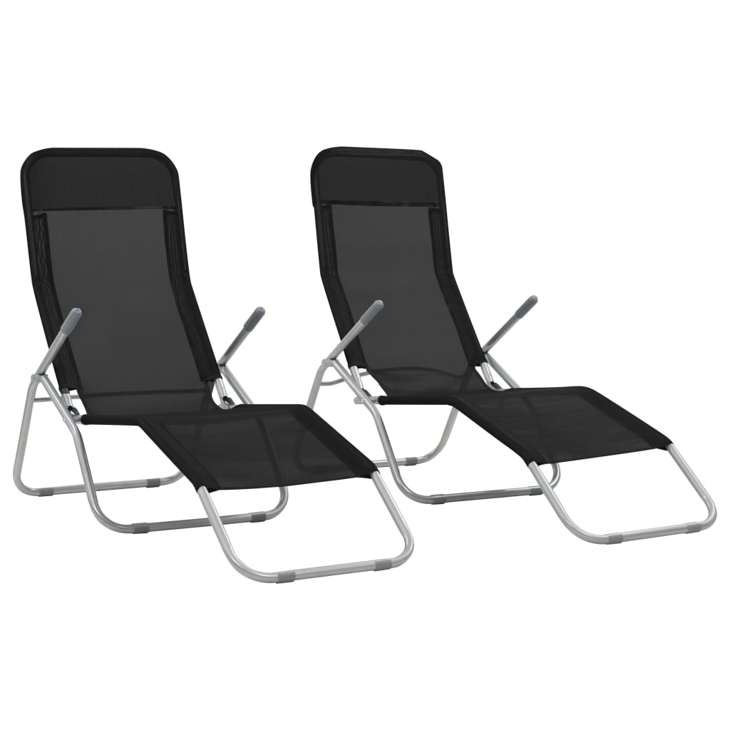 Chaises longues pliables 2 pcs Textilène Noir