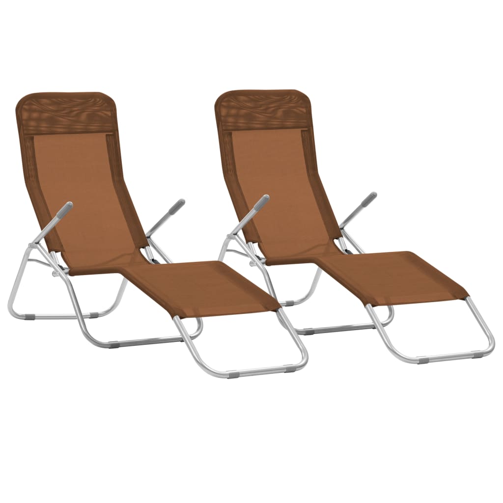 Chaises longues pliables 2 pcs Textilène Taupe