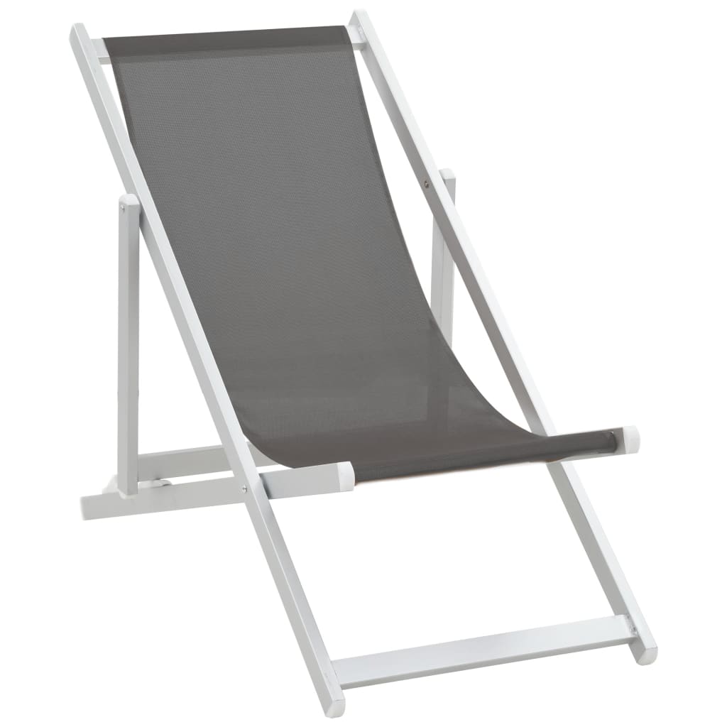 

vidaXL Strandstoelen inklapbaar 2 st aluminium en textileen grijs