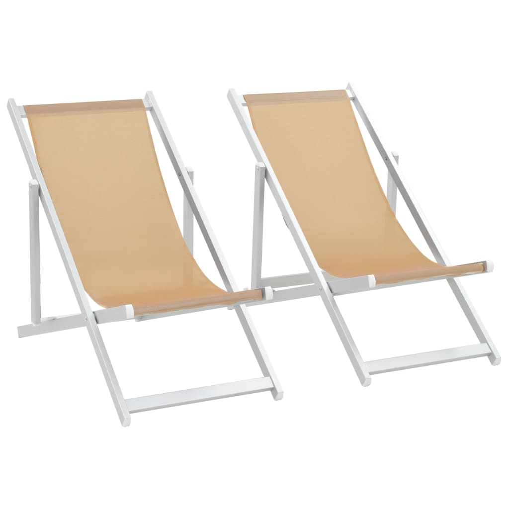 vidaXL foldbare strandstole 2 stk. aluminium og textilene cremefarvet