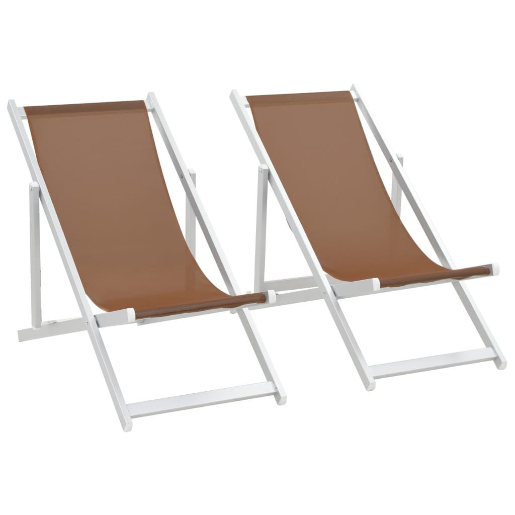 vidaXL foldbare strandstole 2 stk. aluminium og textilene brun