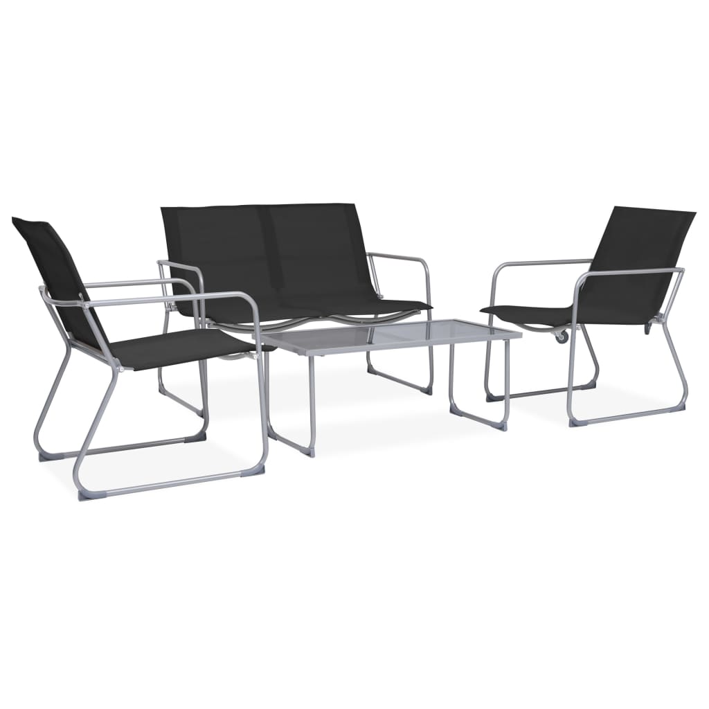 vidaXL Set mobilier de grădină, 4 piese, negru, oțel și textil