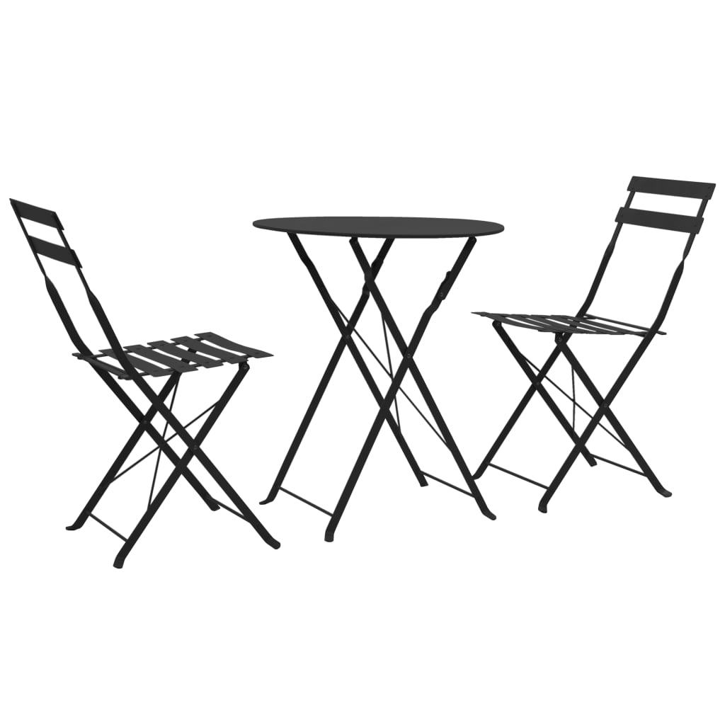 vidaXL Set mobilier bistro, 3 piese, negru, oțel