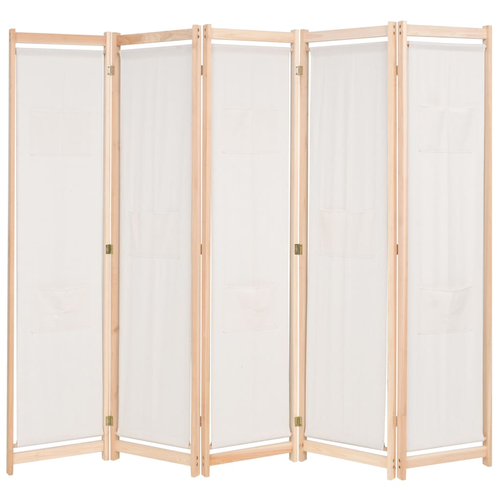 vidaXL 5-Panel Room Divider Cream 78.7x66.9x1.6" Fabric-image-8718475621782