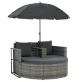 vidaXL Gartensofa 2-Sitzer mit Sonnenschirm Poly Rattan Grau